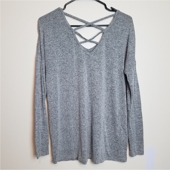 ❤️ GARAGE criss cross back long sleeve gray top size large - Picture 5 of 8